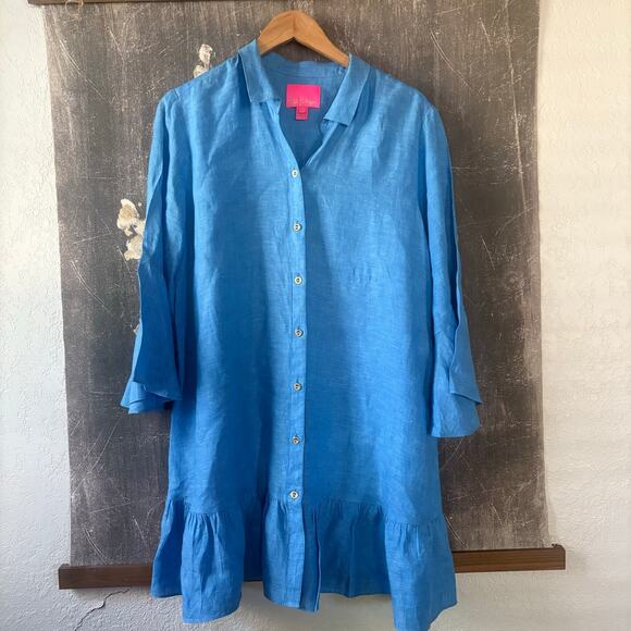 NWOT Lilly Pulitzer Linley Linen Coverup Button Up Shirt Dress Size Large - Picture 7 of 13